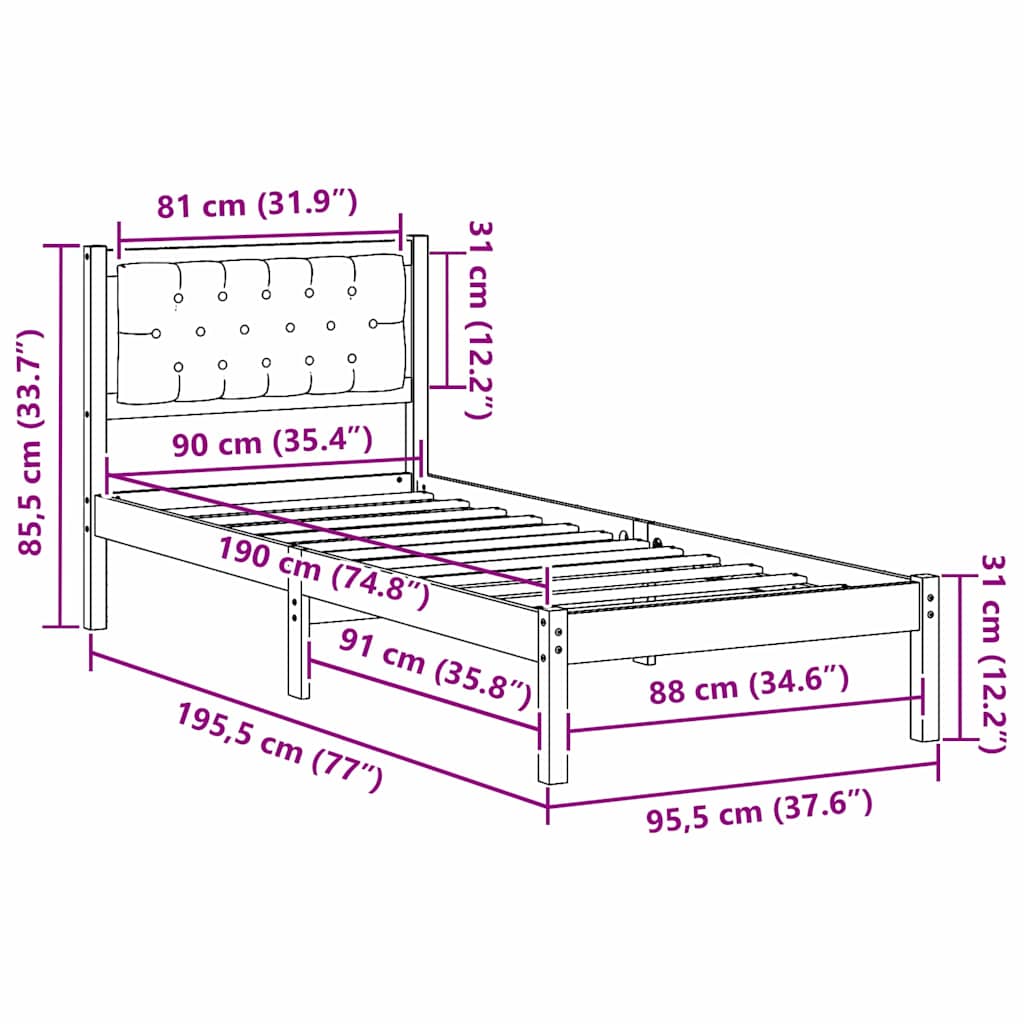 Cadre de lit avec tête de lit Taupe 90 x 190 cm tissu - XIOS