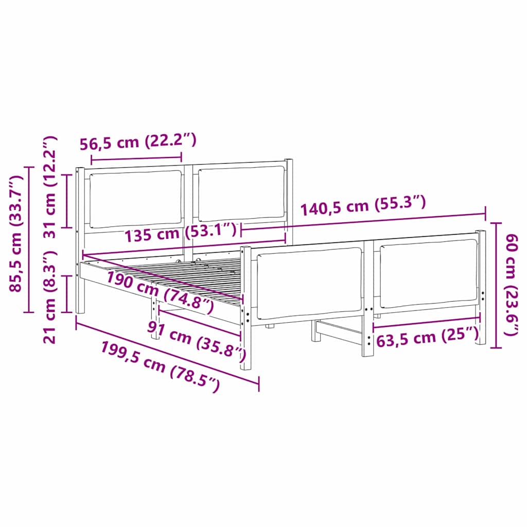 Cadre de lit avec tête de lit Gris clair 135 x 190 cm tissu - XIOS