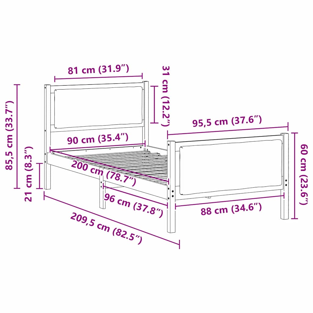Cadre de lit avec tête de lit Gris foncé 90 x 200 cm tissu - XIOS