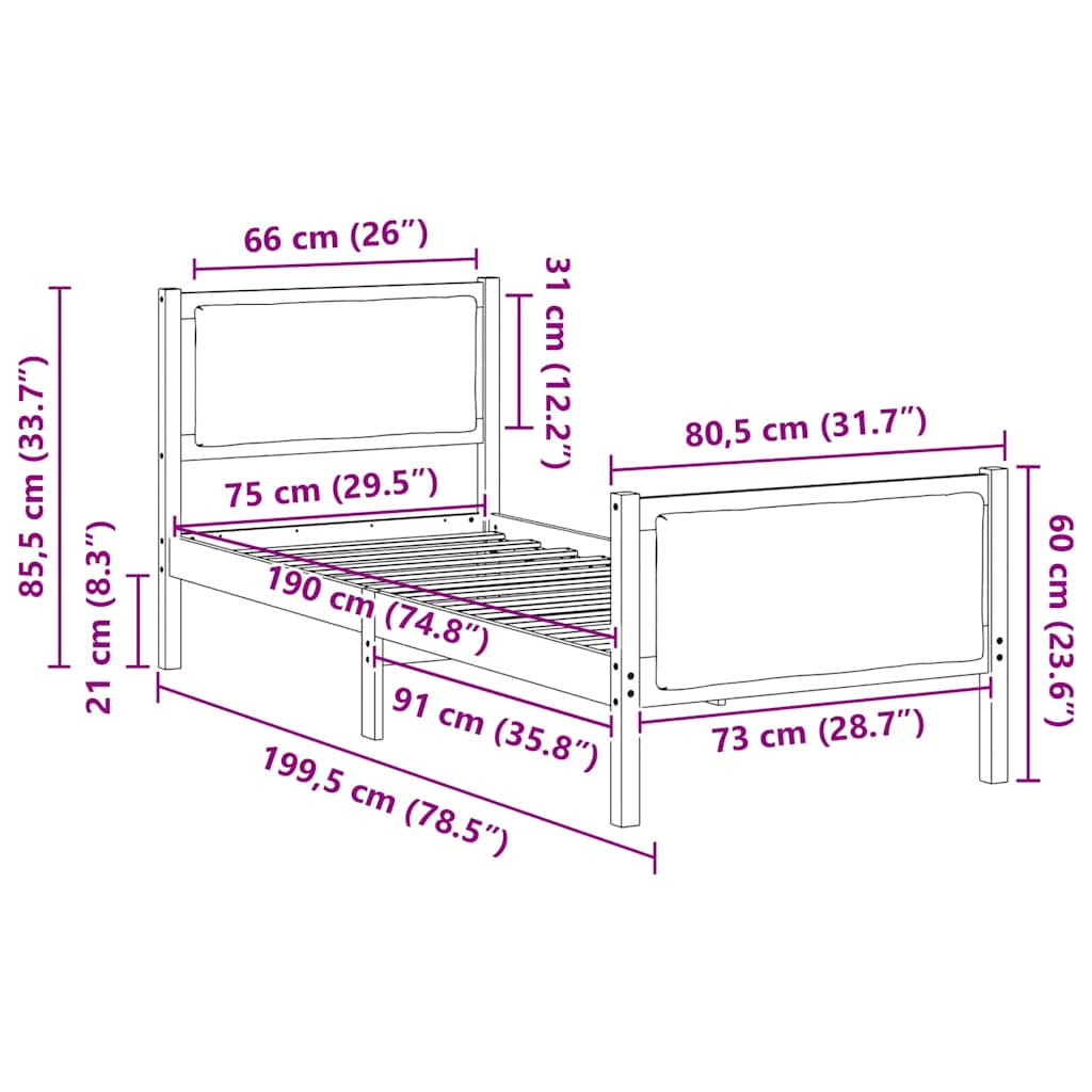 Cadre de lit avec tête de lit Gris clair 75 x 190 cm tissu - XIOS