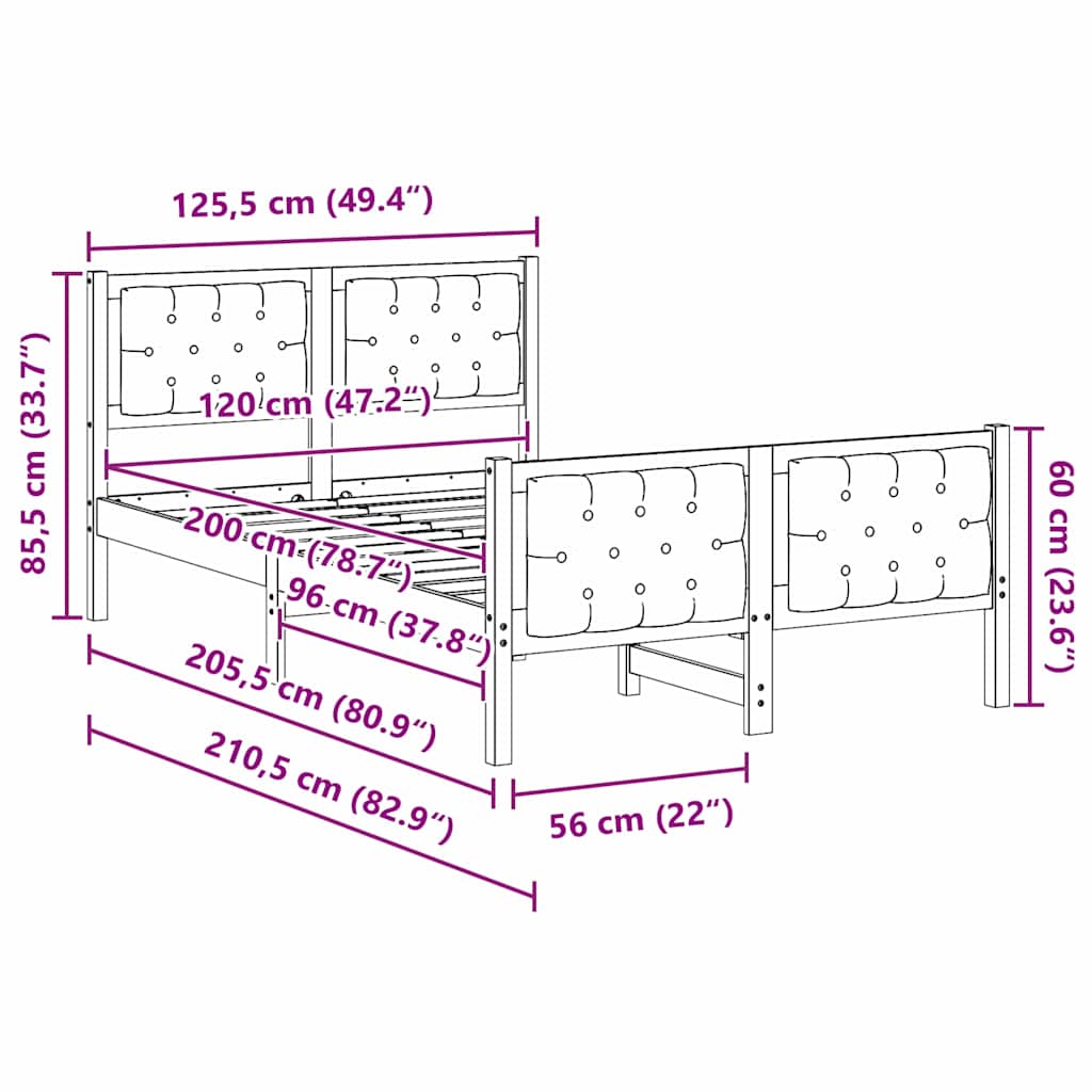 Cadre de lit Gris clair 120 x 200 cm Pin massif - XIOS