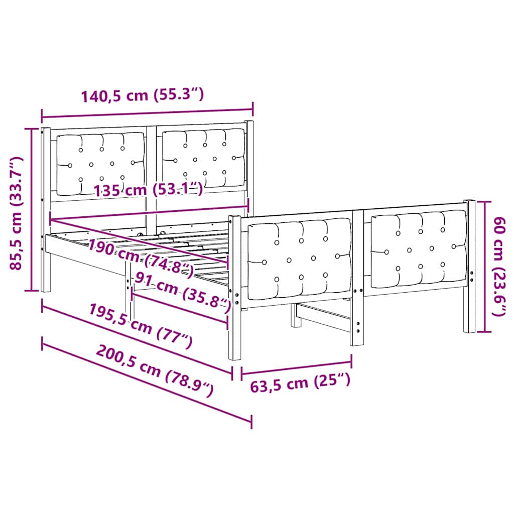 Cadre de lit Gris clair 135 x 190 cm Pin massif - XIOS