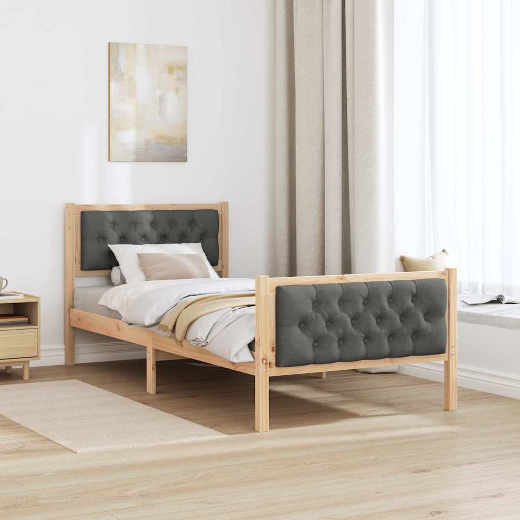 Cadre de lit avec tête de lit Gris foncé 90 x 200 cm Pin massif - XIOS