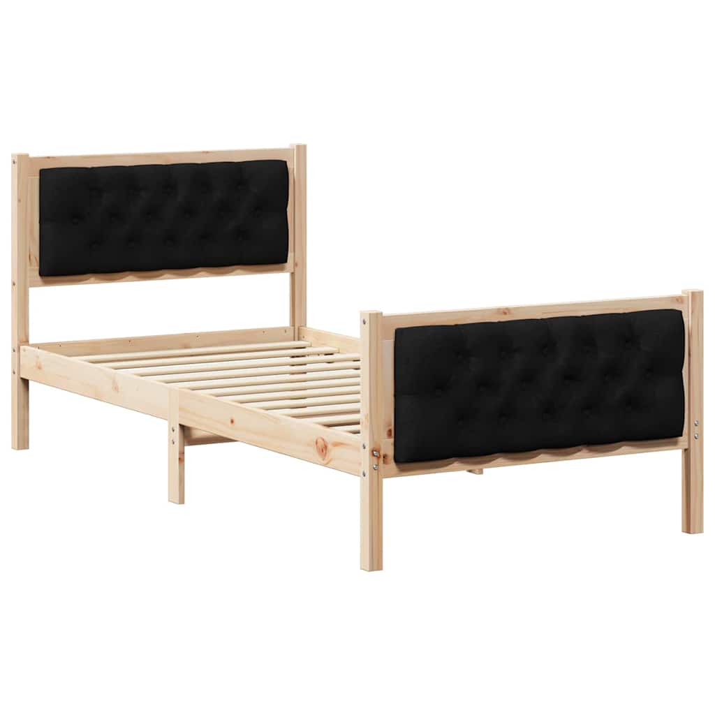 Cadre de lit avec tête de lit Noir 90 x 200 cm Pin massif - XIOS