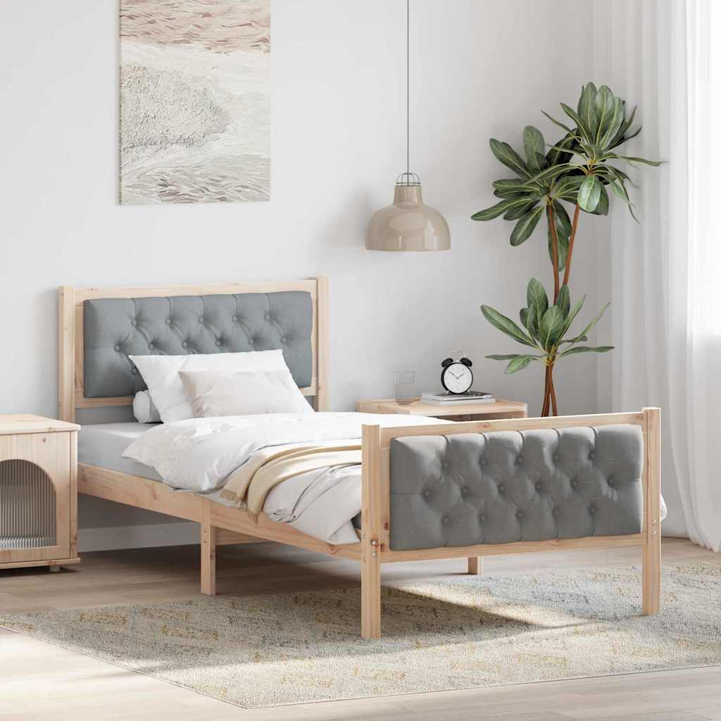 Cadre de lit avec tête de lit Gris clair 90 x 190 cm Pin massif - XIOS