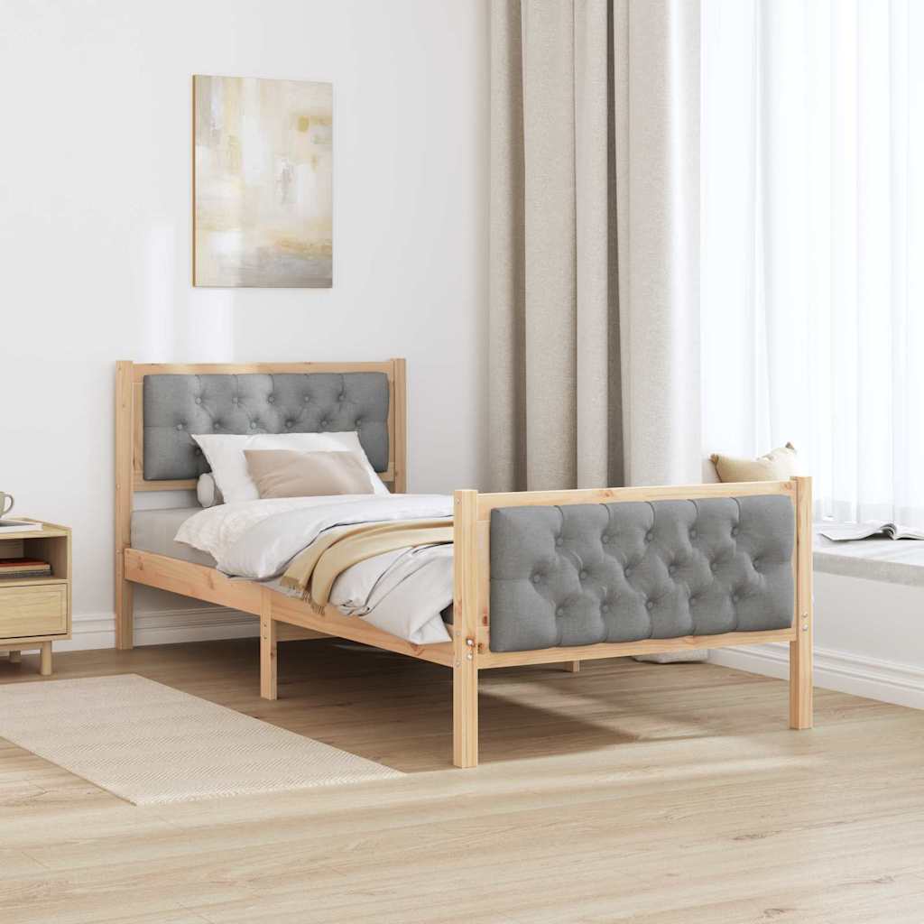Cadre de lit avec tête de lit Gris clair 90 x 190 cm Pin massif - XIOS