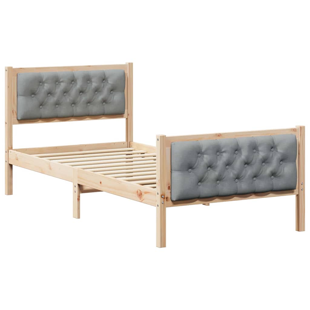 Cadre de lit avec tête de lit Gris clair 90 x 190 cm Pin massif - XIOS