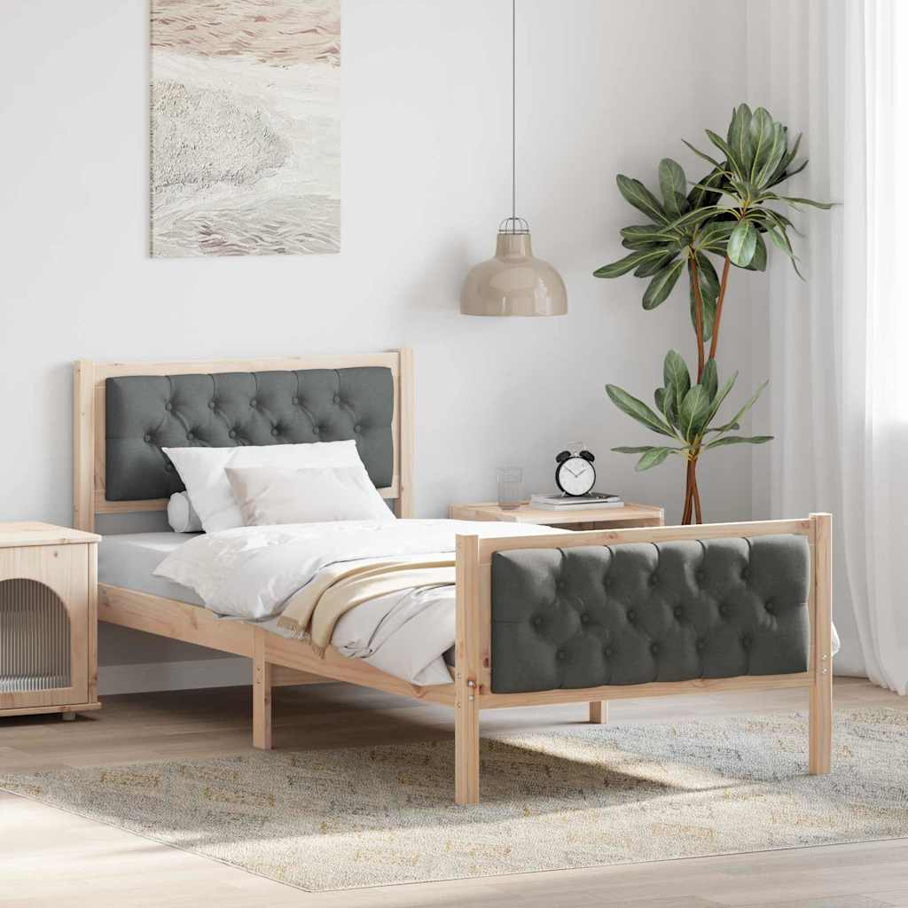 Cadre de lit avec tête de lit Gris foncé 90 x 190 cm Pin massif - XIOS