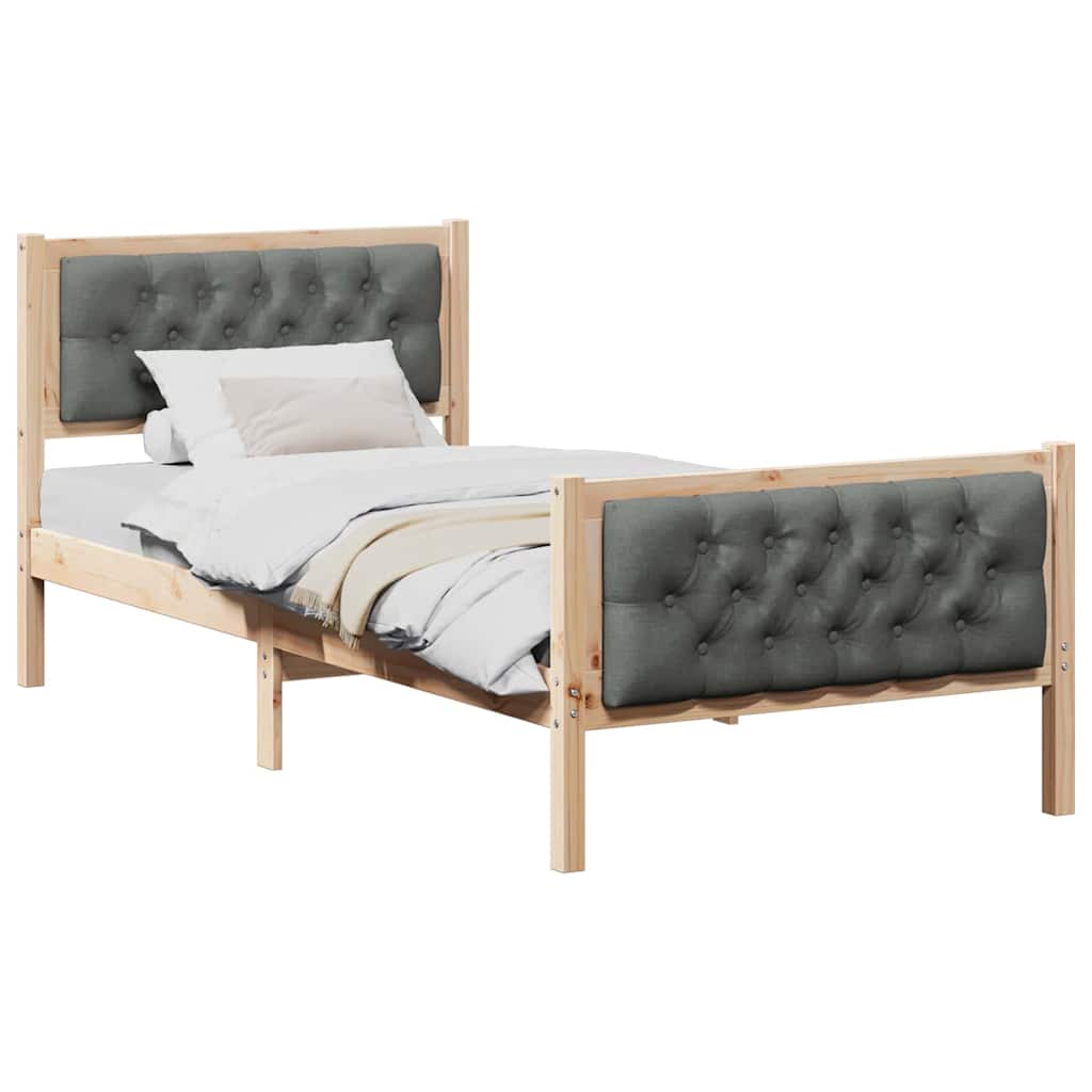 Cadre de lit avec tête de lit Gris foncé 90 x 190 cm Pin massif - XIOS