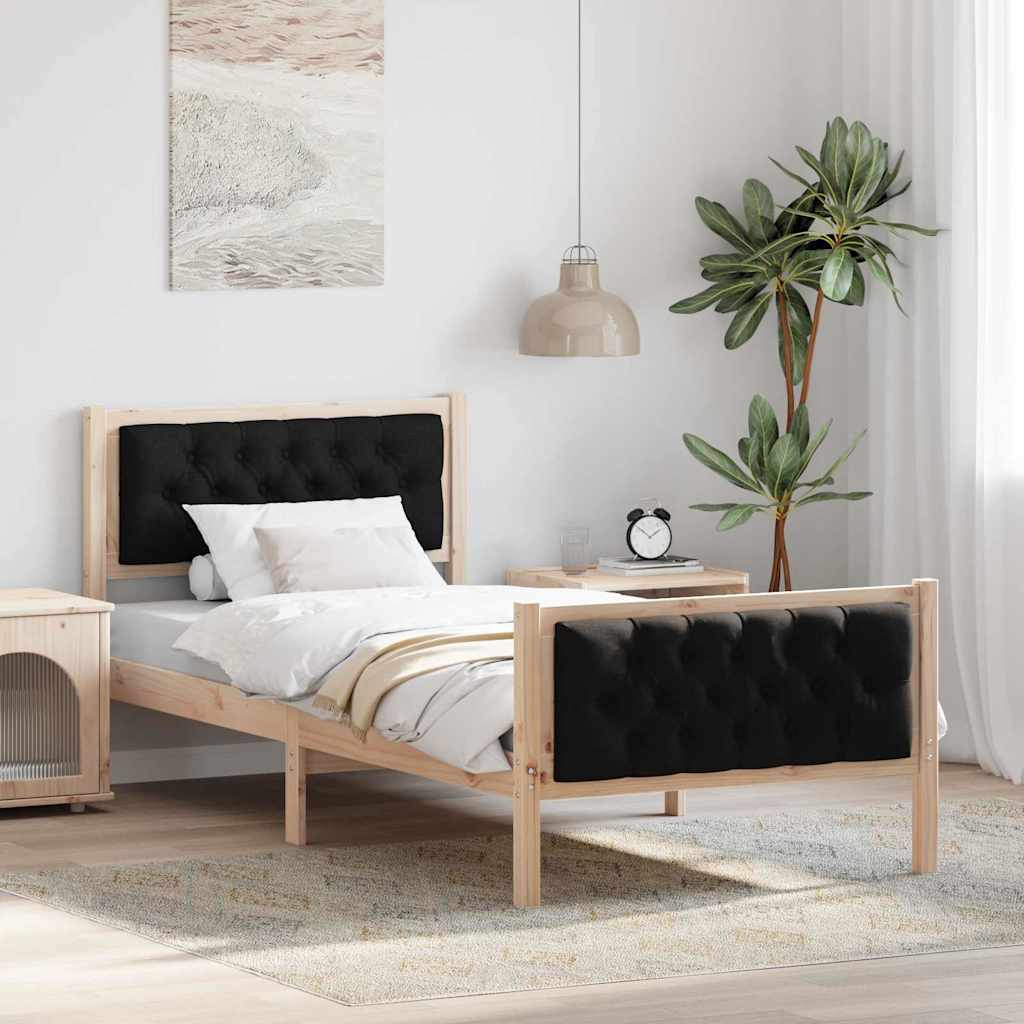 Cadre de lit avec tête de lit Noir 90 x 190 cm Pin massif - XIOS