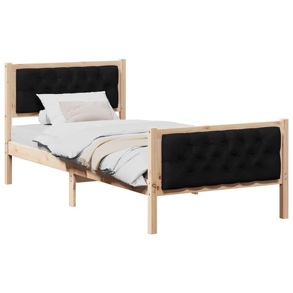 Cadre de lit avec tête de lit Noir 90 x 190 cm Pin massif - XIOS