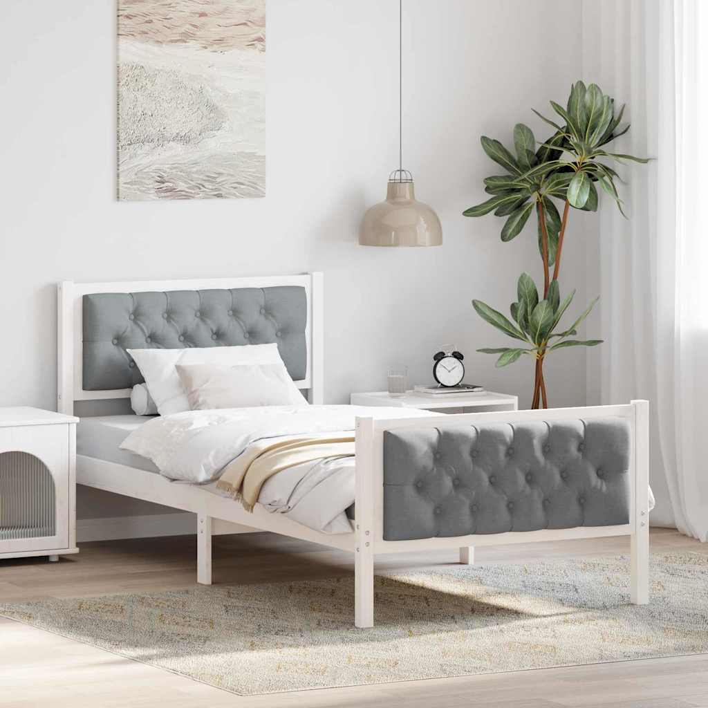 Cadre de lit avec tête de lit Gris clair 90 x 190 cm Pin massif - XIOS