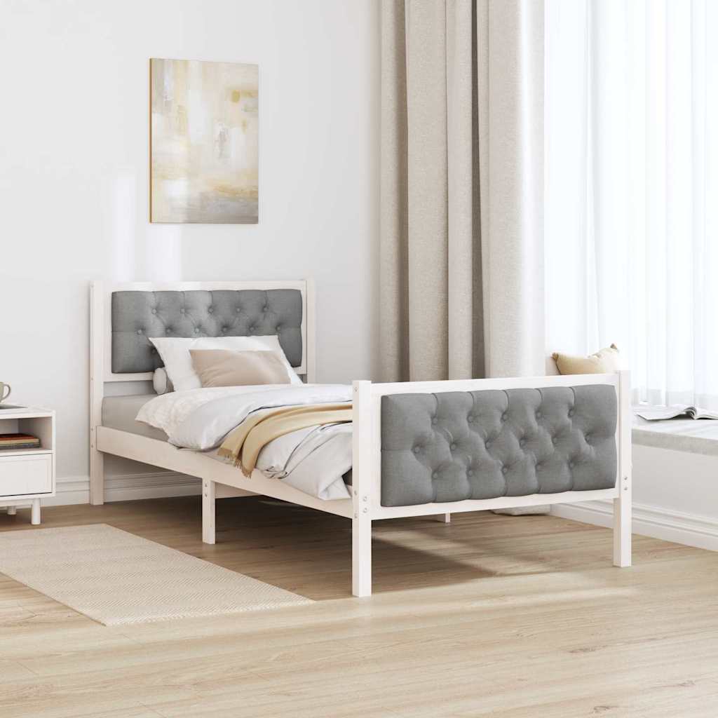 Cadre de lit avec tête de lit Gris clair 90 x 190 cm Pin massif - XIOS