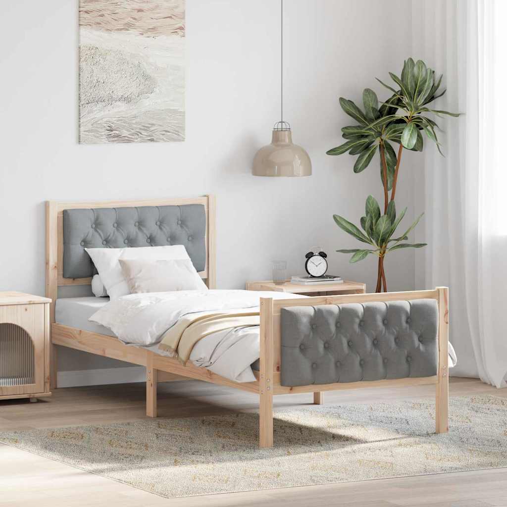 Cadre de lit avec tête de lit Gris clair 75 x 190 cm Pin massif - XIOS
