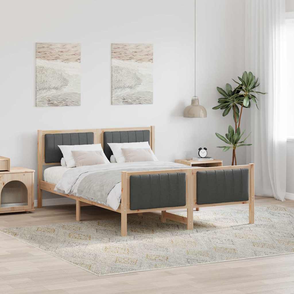 Cadre de lit avec tête de lit marron et gris foncé 135 x 190 cm - XIOS