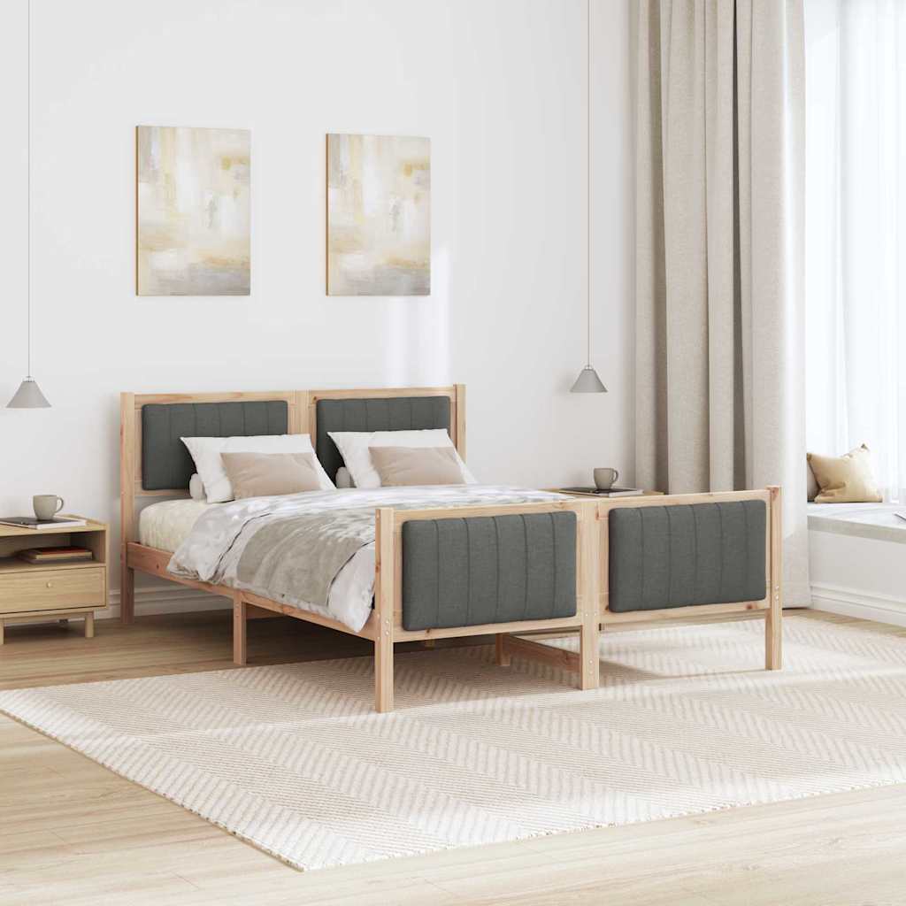 Cadre de lit avec tête de lit marron et gris foncé 135 x 190 cm - XIOS