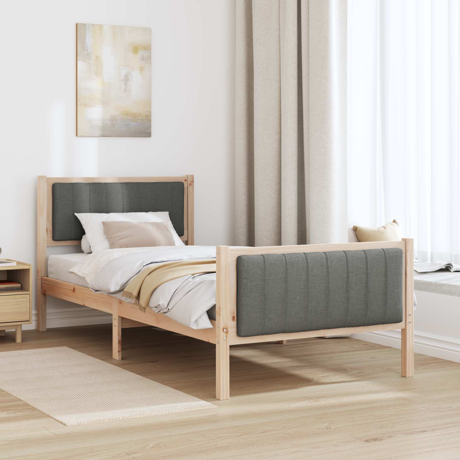 Cadre de lit avec tête de lit marron et gris foncé 90 x 200 cm - XIOS