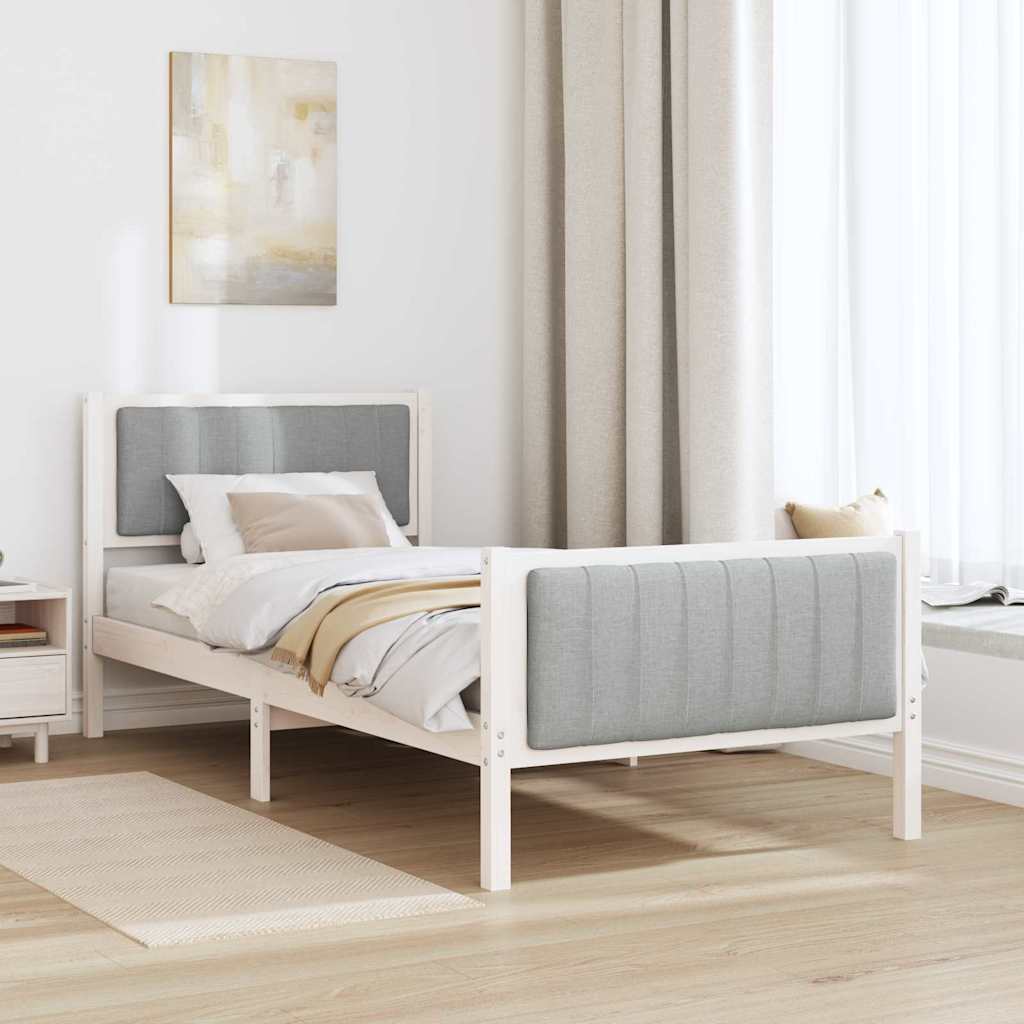 Cadre de lit Blanc et gris clair 90 x 200 cm Bois massif en pin - XIOS