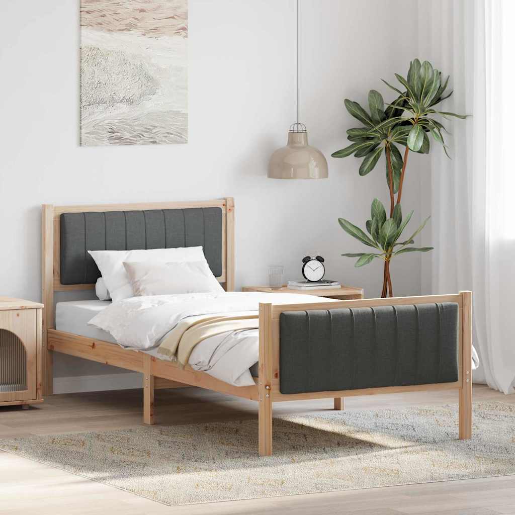 Cadre de lit avec tête de lit marron et gris foncé 90 x 190 cm - XIOS