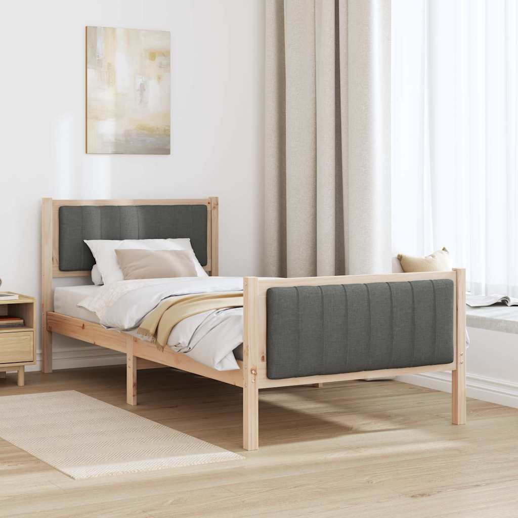 Cadre de lit avec tête de lit marron et gris foncé 90 x 190 cm - XIOS