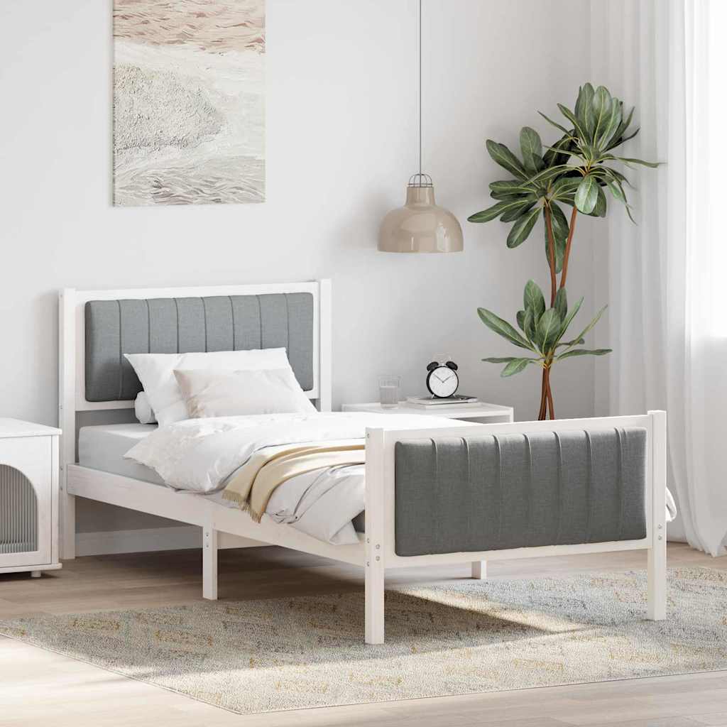 Cadre de lit Blanc et gris clair 90 x 190 cm Bois massif en pin - XIOS