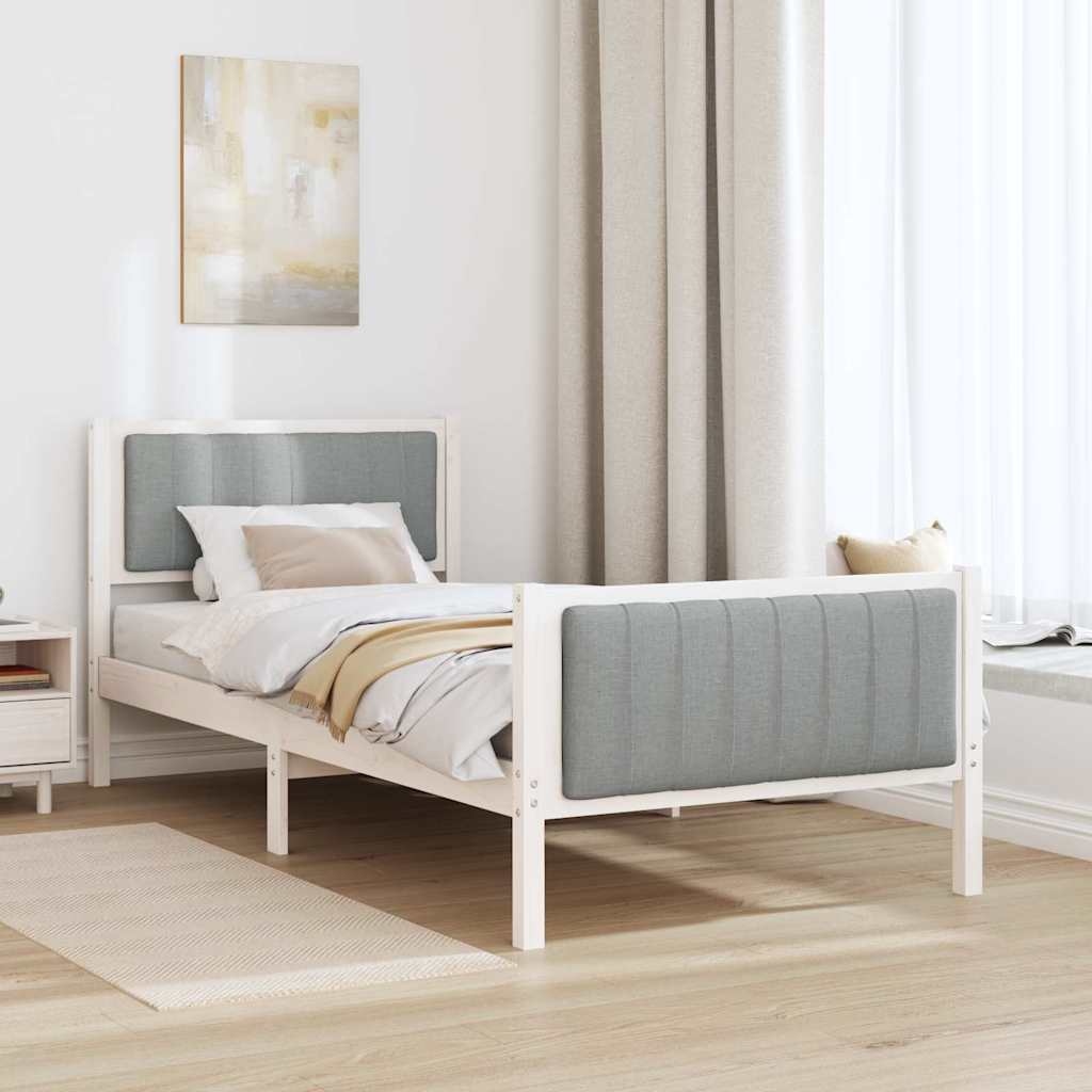 Cadre de lit Blanc et gris clair 90 x 190 cm Bois massif en pin - XIOS