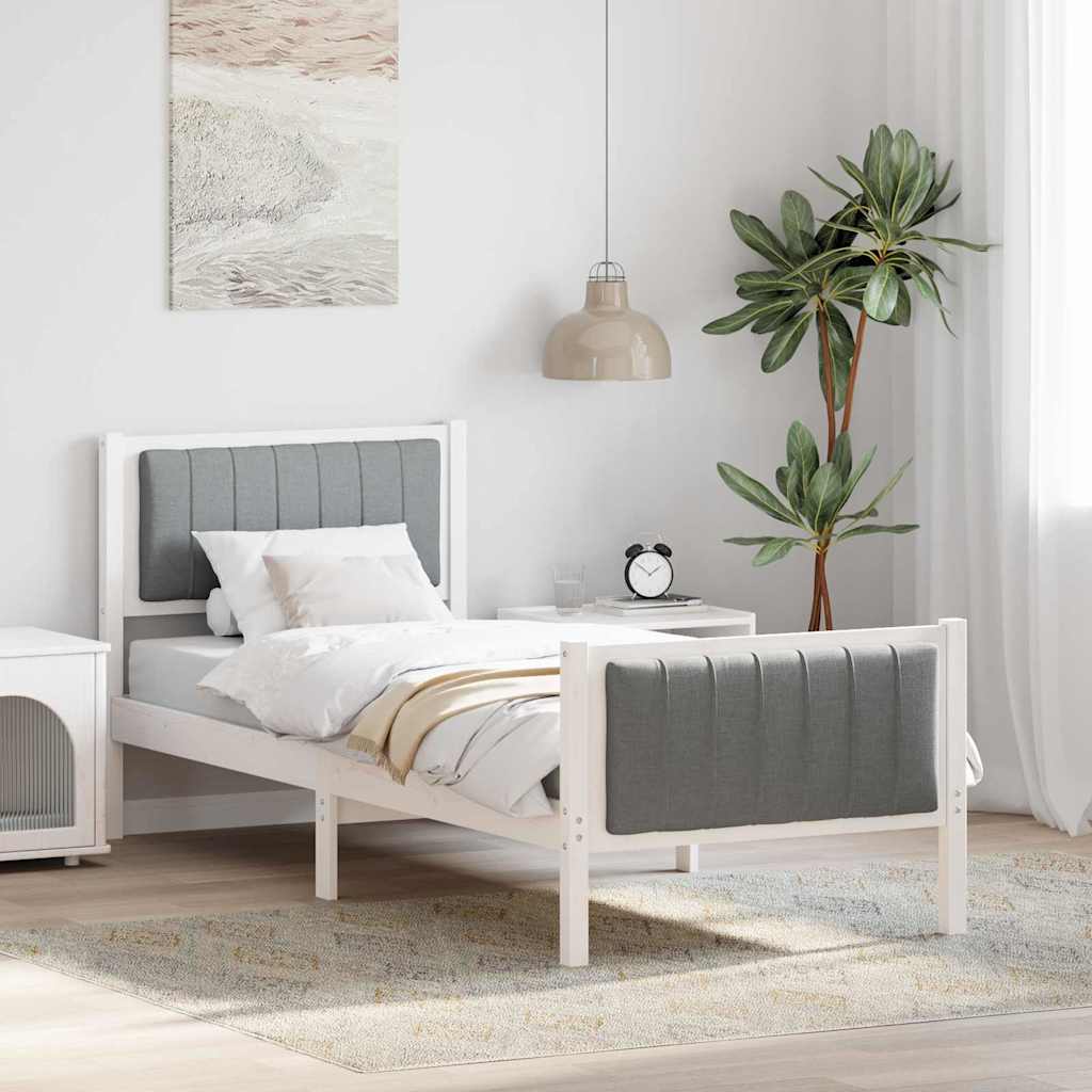 Cadre de lit Blanc et gris clair 75 x 190 cm Bois massif en pin - XIOS