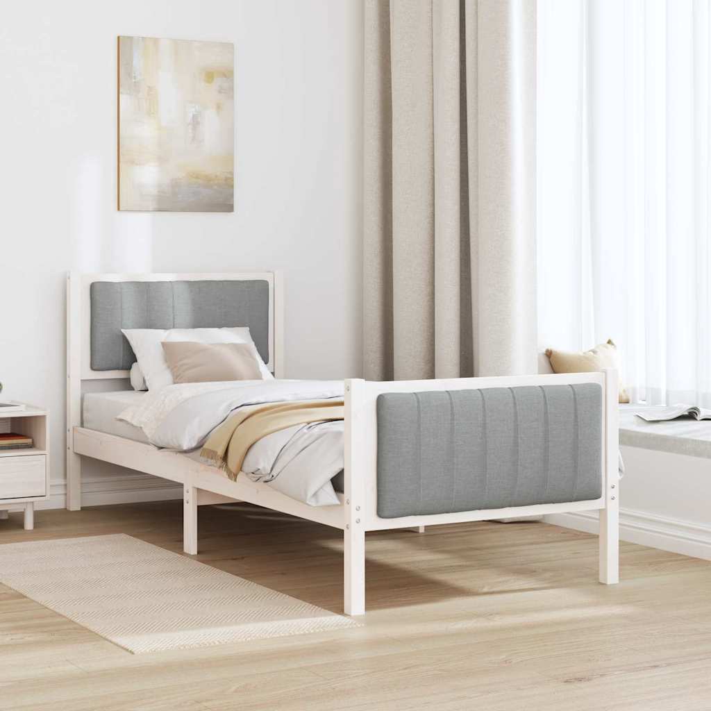 Cadre de lit Blanc et gris clair 75 x 190 cm Bois massif en pin - XIOS