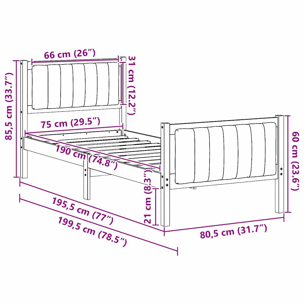 Cadre de lit Blanc et gris clair 75 x 190 cm Bois massif en pin - XIOS