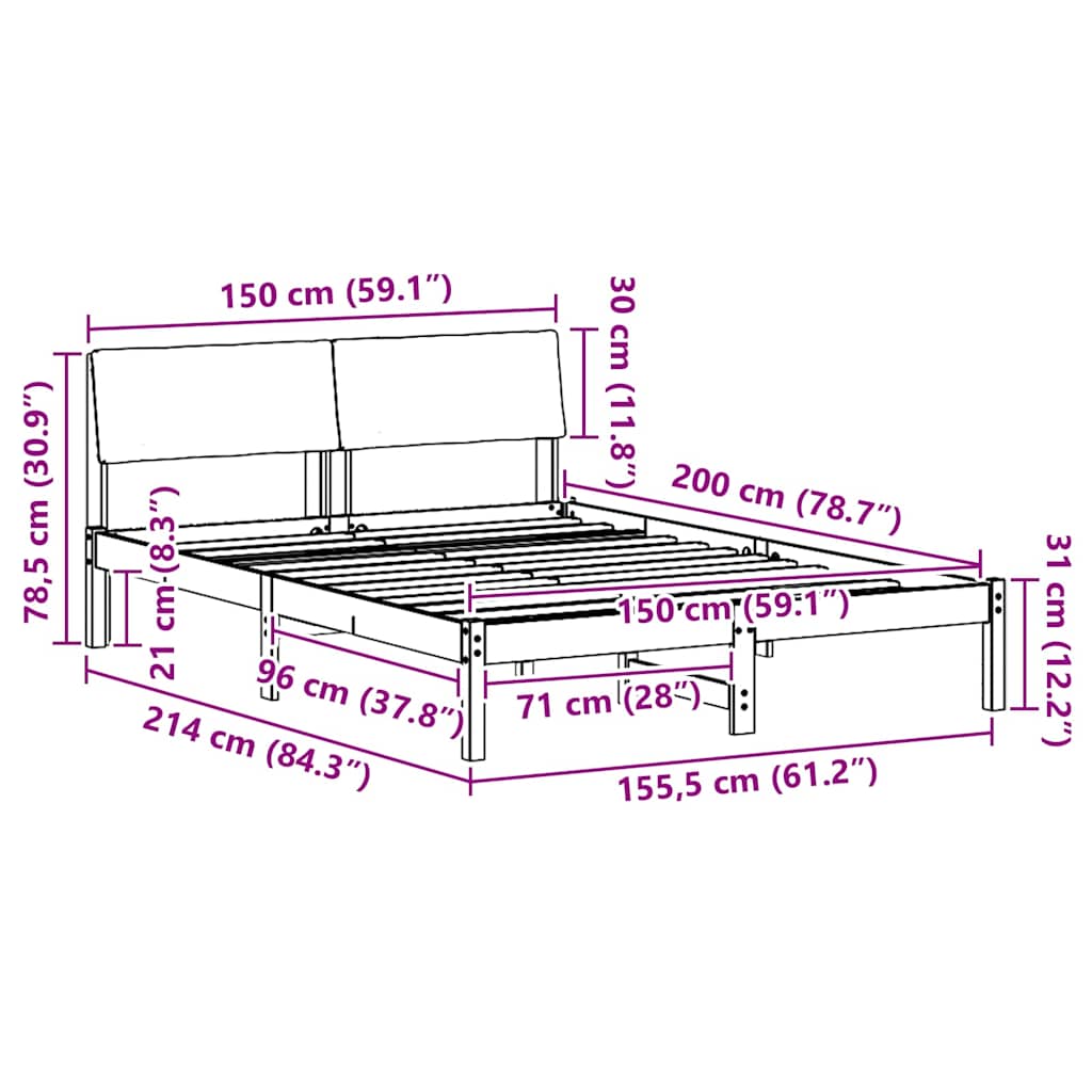 Cadre de lit avec tête de lit marron et gris foncé 150 x 200 cm - XIOS