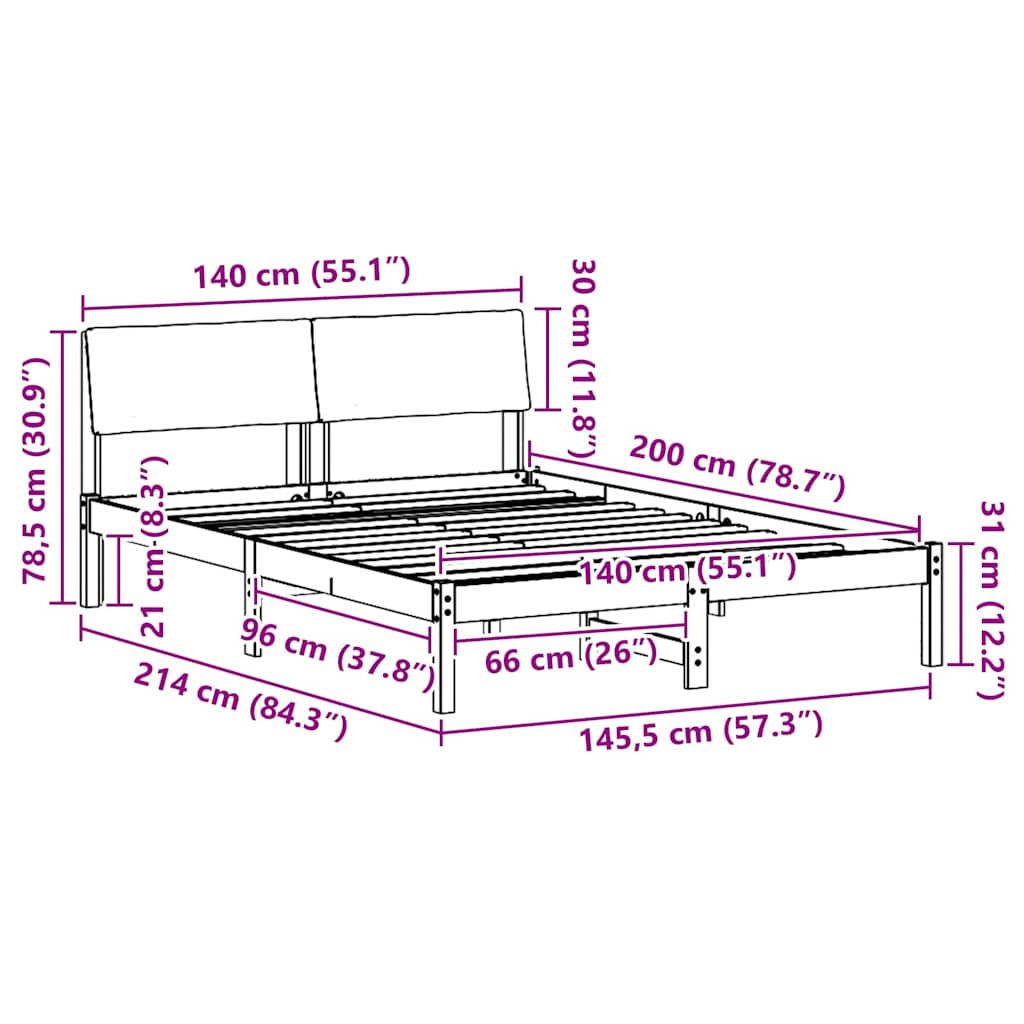 Cadre de lit avec tête de lit Blanc et gris clair 140 x 200 cm - XIOS