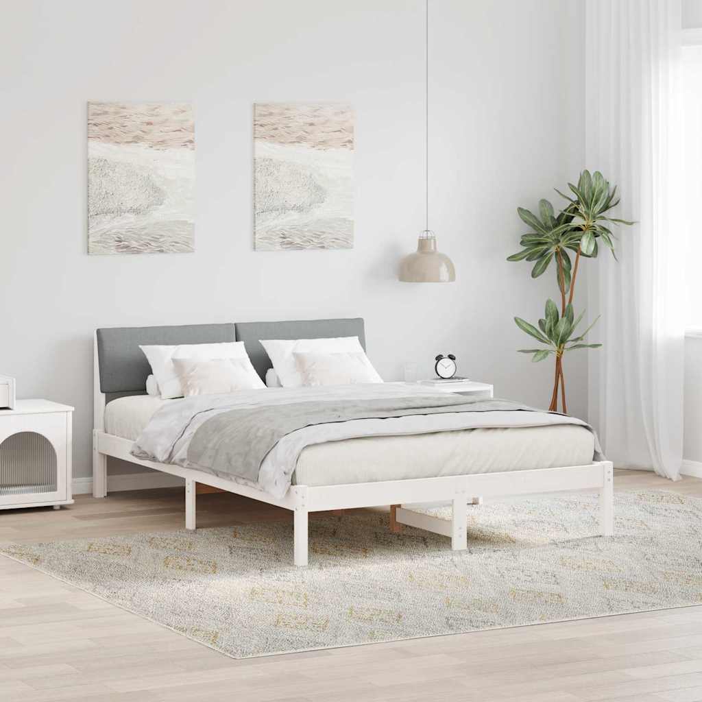 Cadre de lit avec tête de lit Blanc et gris clair 135 x 190 cm - XIOS
