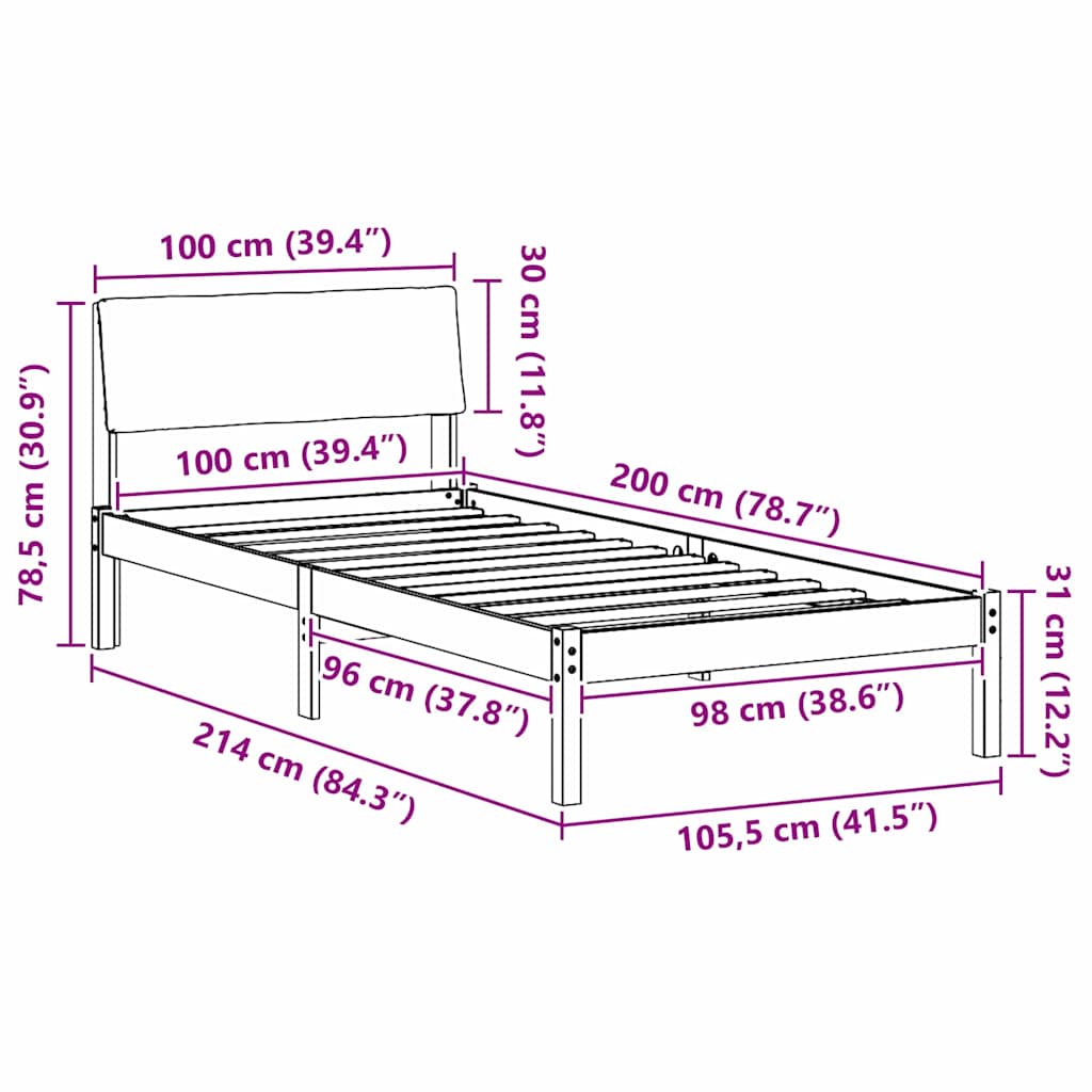 Cadre de lit Marron et taupe 100 x 200 cm Bois massif en pin - XIOS