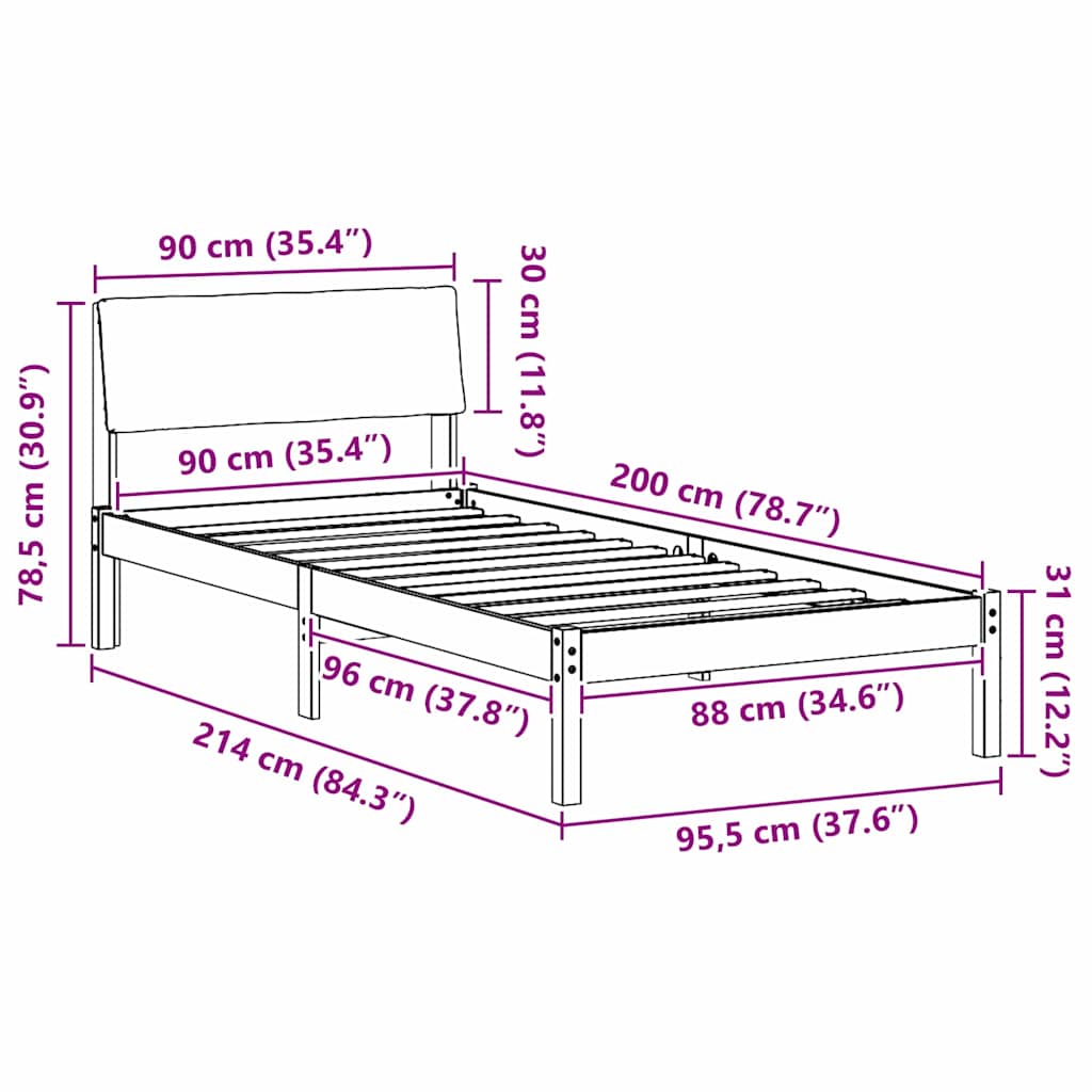 Cadre de lit Marron et taupe 90 x 200 cm Bois massif en pin - XIOS