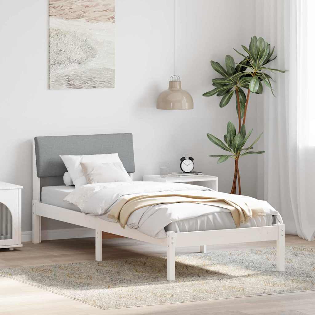 Cadre de lit Blanc et gris clair 75 x 190 cm Bois massif en pin - XIOS