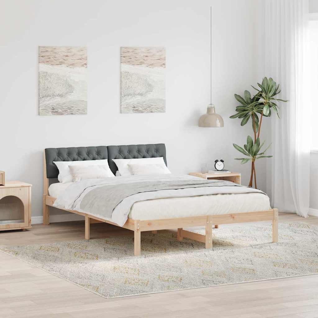 Cadre de lit avec tête de lit marron et gris foncé 135 x 190 cm - XIOS
