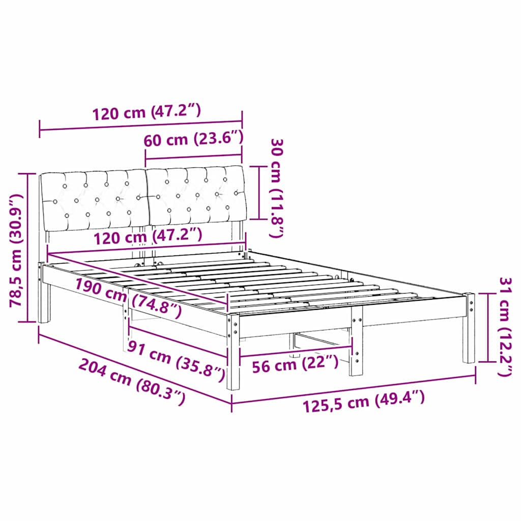 Cadre de lit Marron et noir 120 x 190 cm Bois massif en pin
