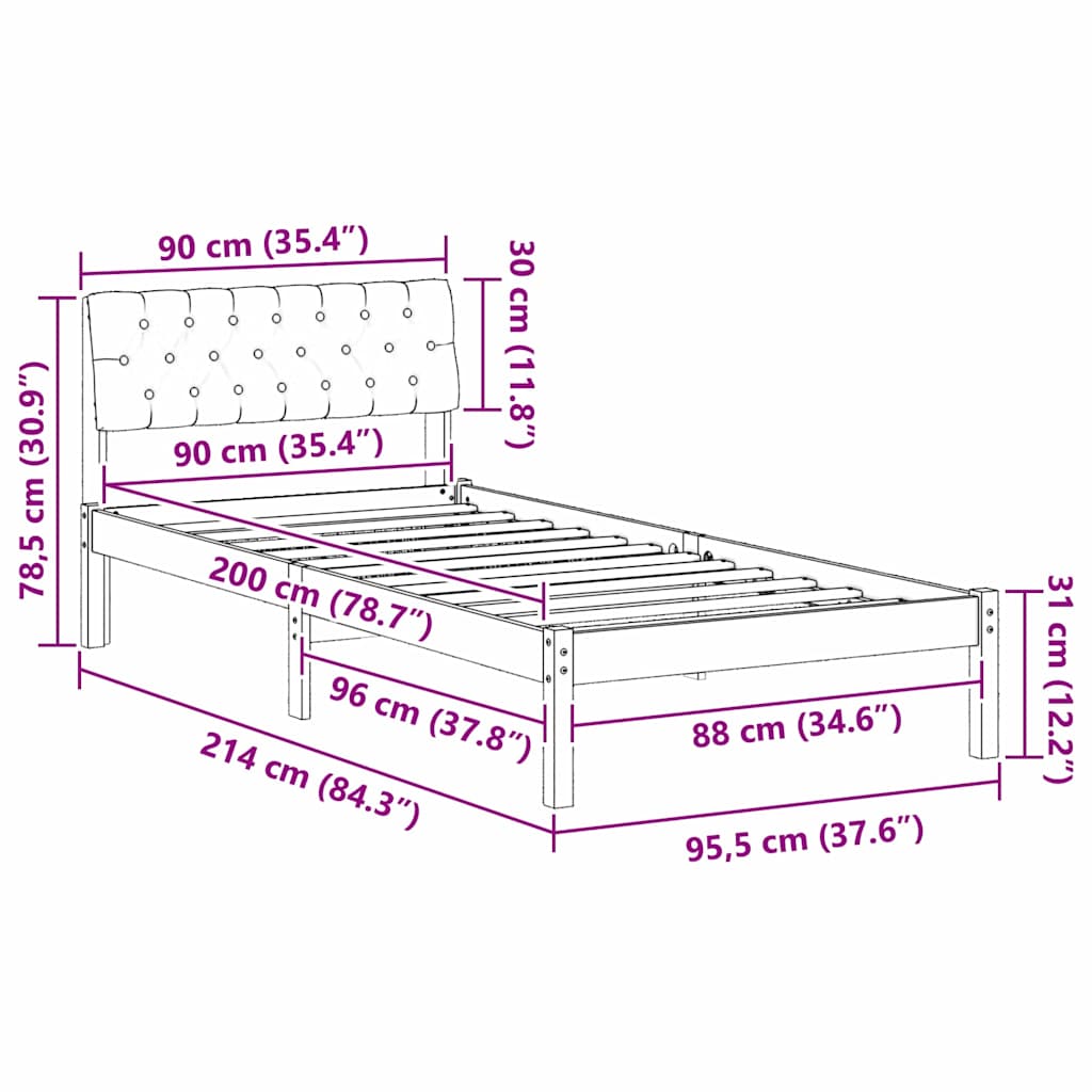 Cadre de lit Marron et noir 90 x 200 cm Bois massif en pin - XIOS