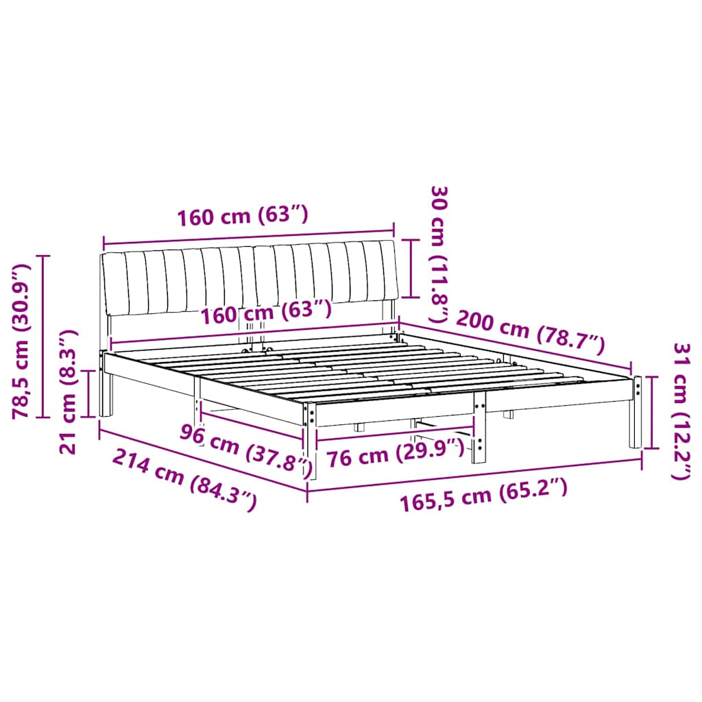 Cadre de lit Marron et taupe 160 x 200 cm Bois massif en pin - XIOS