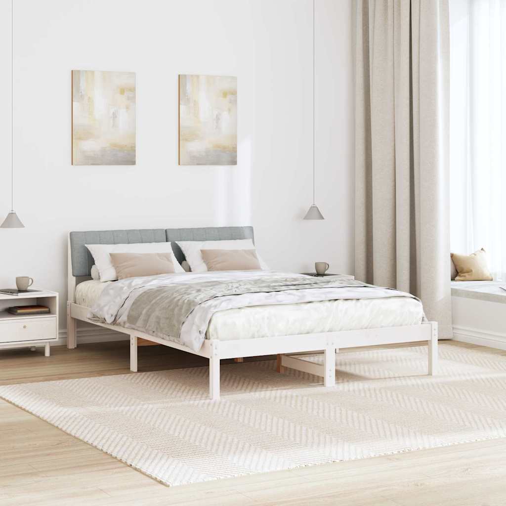 Cadre de lit avec tête de lit Blanc et gris clair 135 x 190 cm