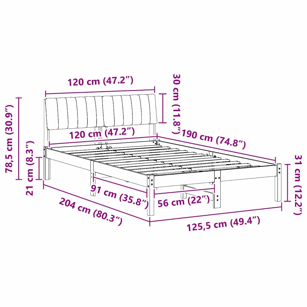 Cadre de lit avec tête de lit marron et gris foncé 120 x 190 cm - XIOS