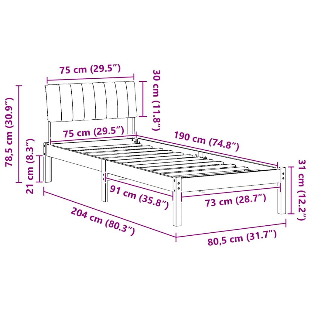 Cadre de lit avec tête de lit Marron et gris clair 75 x 190 cm - XIOS