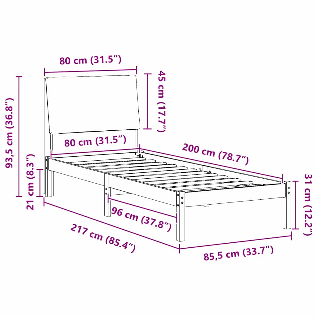 Cadre de lit Marron et taupe 80 x 200 cm Bois massif en pin - XIOS