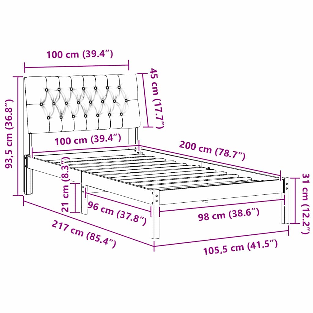 Cadre de lit avec tête de lit rembourrée Blanc 100 x 200 cm