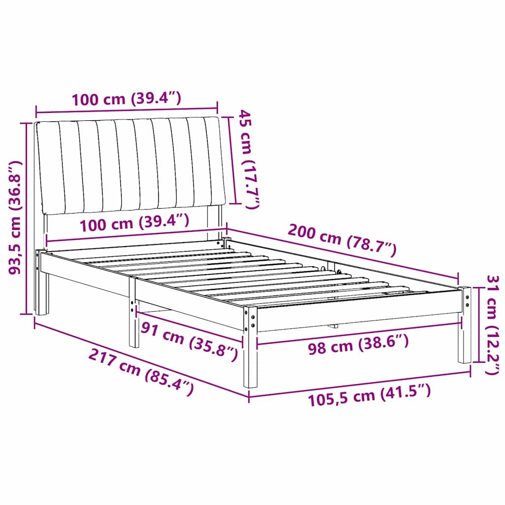 Cadre de lit avec tête de lit Blanc 100 x 200 cm Pin massif - XIOS