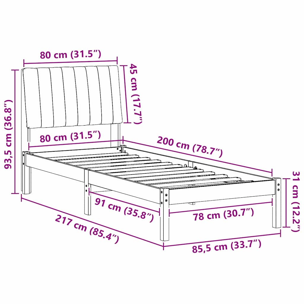 Cadre de lit avec tête de lit Blanc 80 x 200 cm Pin massif - XIOS