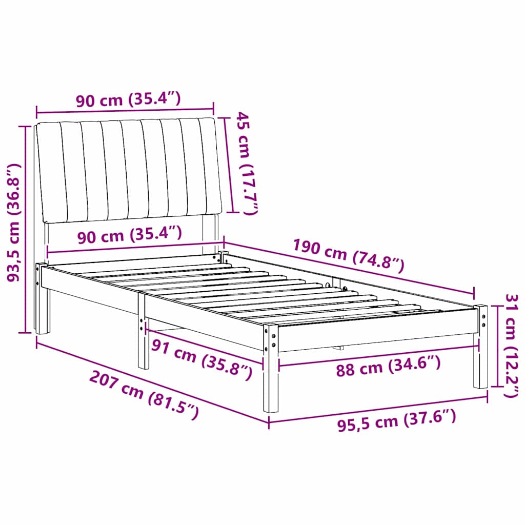 Cadre de lit avec tête de lit Marron 90 x 190 cm Pin massif - XIOS