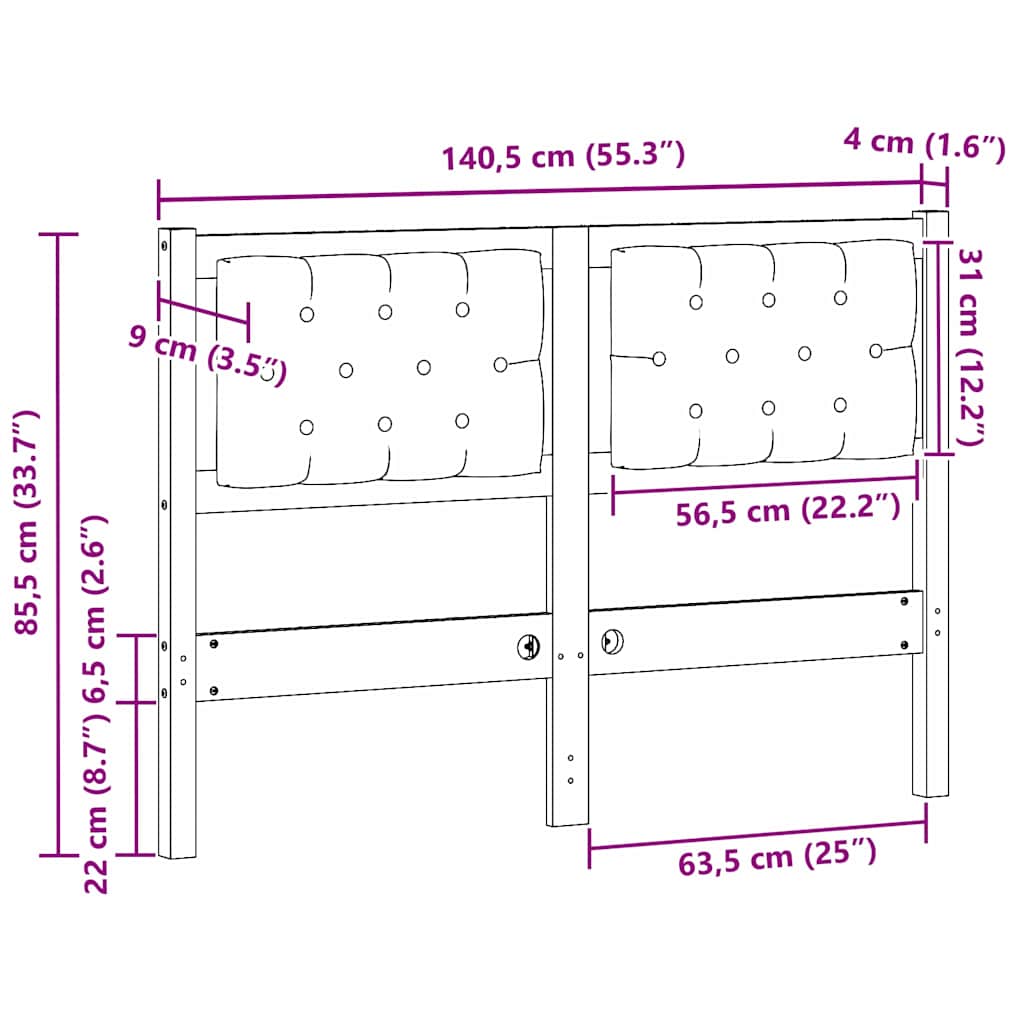Tête de lit Autre Marron et noir 135 cm Bois massif en pin - XIOS