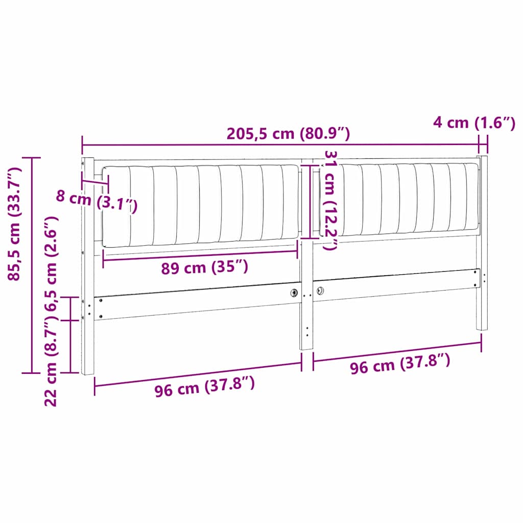 Tête de lit capitonnée avec tête de lit Blanc 200 cm Pin massif - XIOS