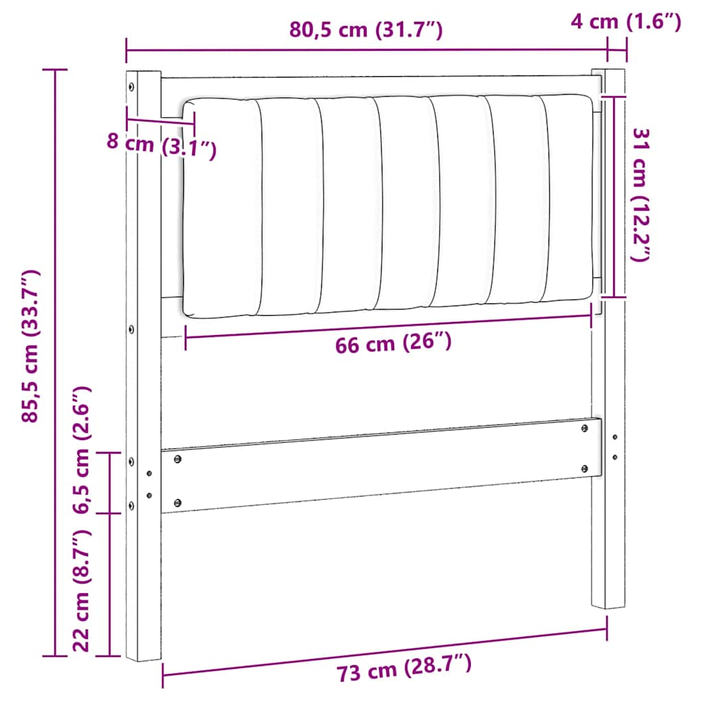 Tête de lit capitonnée avec tête de lit Marron 75 cm Pin massif - XIOS